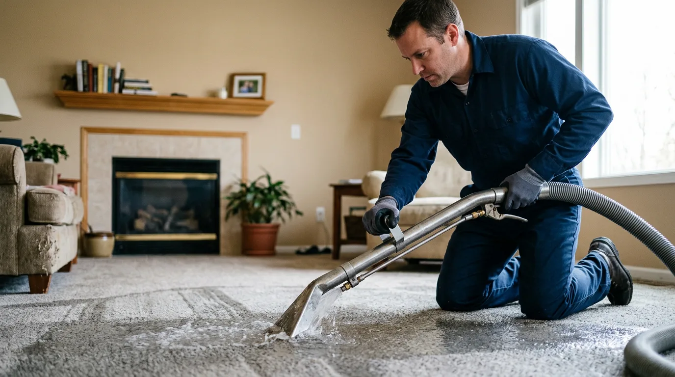 Water damage restoration technician working near Beverly, NJ